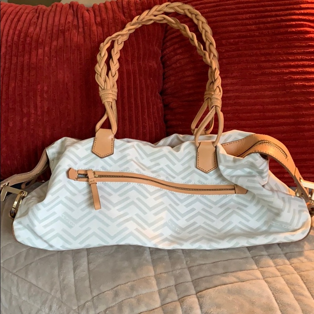 Blue Chevron with leather trim Via Spiga